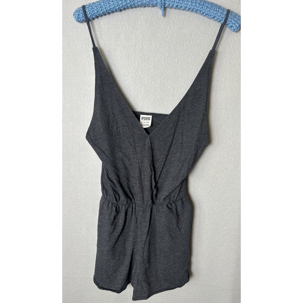 Victoria's Secret PINK Dark Gray Heather Crossover V-Neck Romper Lounge Cozy S
